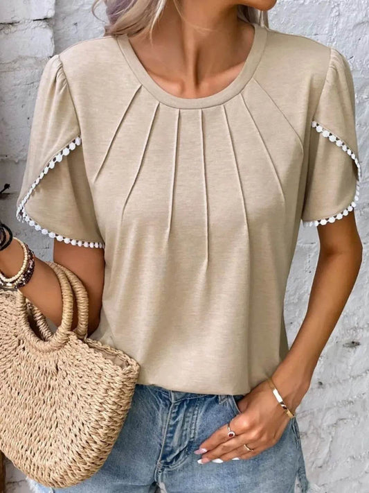 Full Size Round Neck Petal Sleeve Blouse Plus Size - IntuitiveEncBoutique